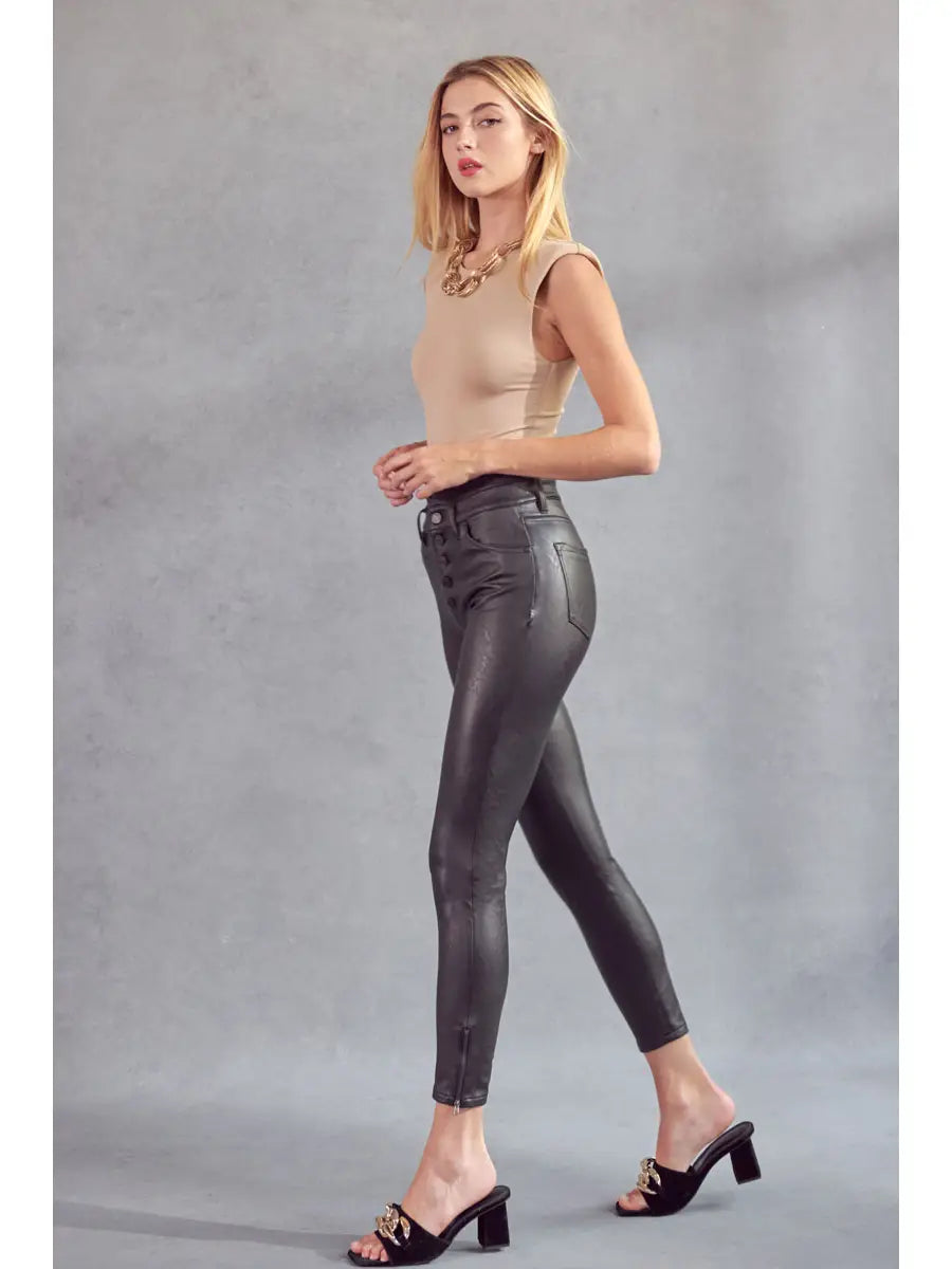 Kancan KC2015BK HIGH RISE PU ANKLE SKINNY