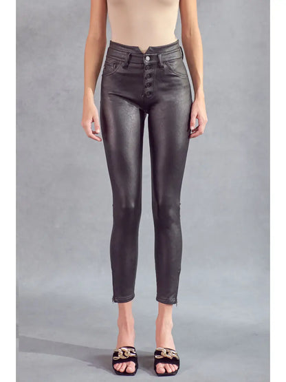 Kancan KC2015BK HIGH RISE PU ANKLE SKINNY