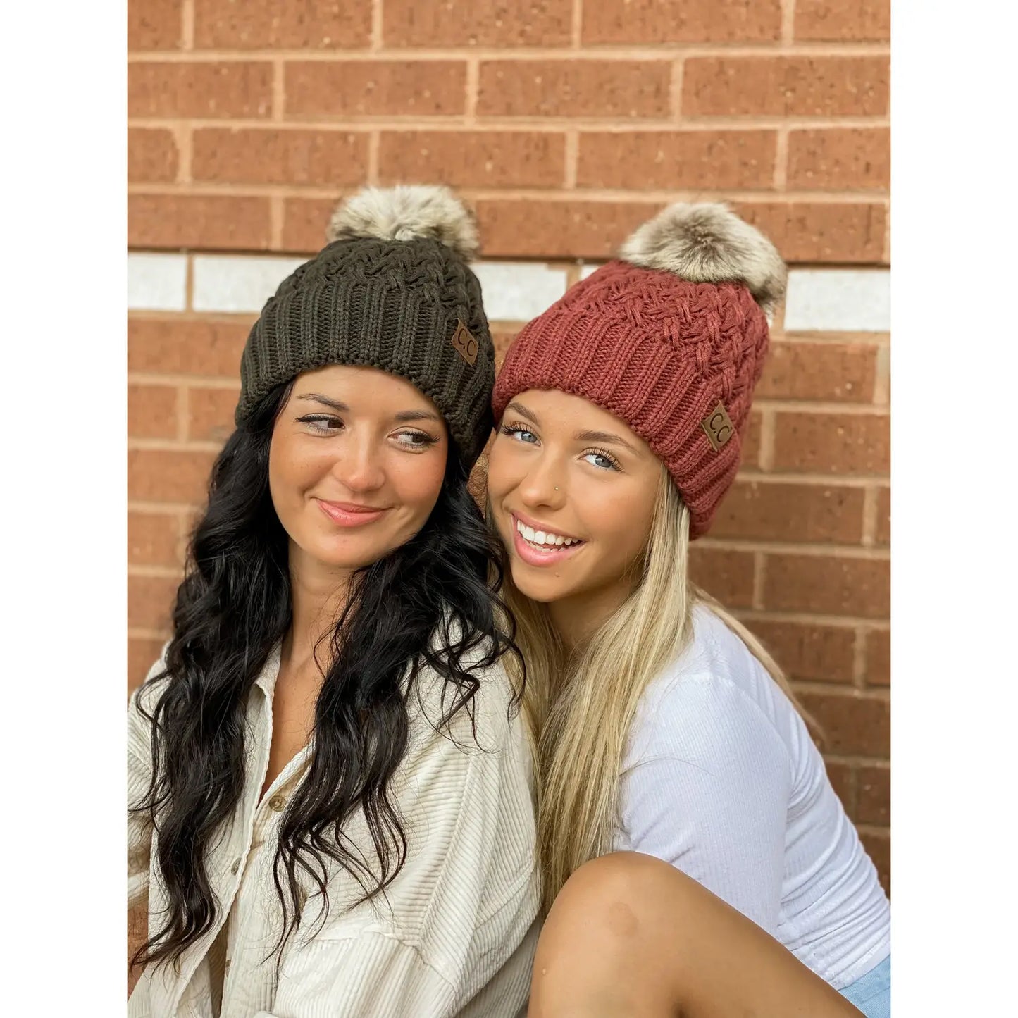 CC Lattice Stitch Fur Pom Beanie