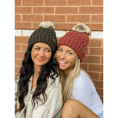 CC Lattice Stitch Fur Pom Beanie