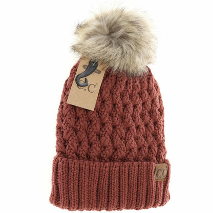 CC Lattice Stitch Fur Pom Beanie