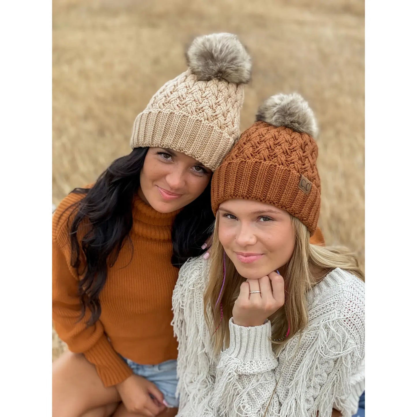 CC Lattice Stitch Fur Pom Beanie