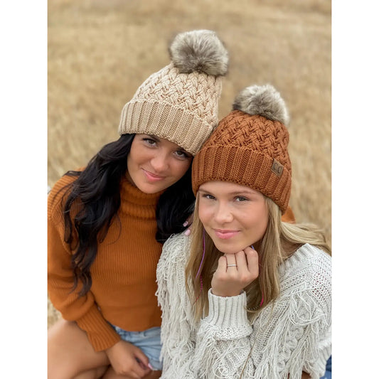 CC Lattice Stitch Fur Pom Beanie