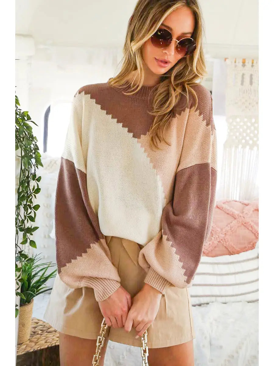 Color Block Chunky Sweater