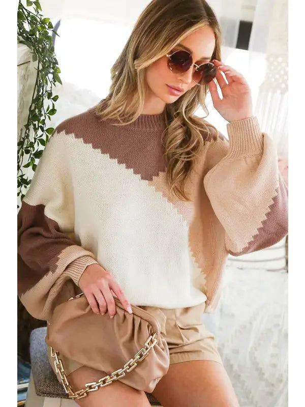 Color Block Chunky Sweater
